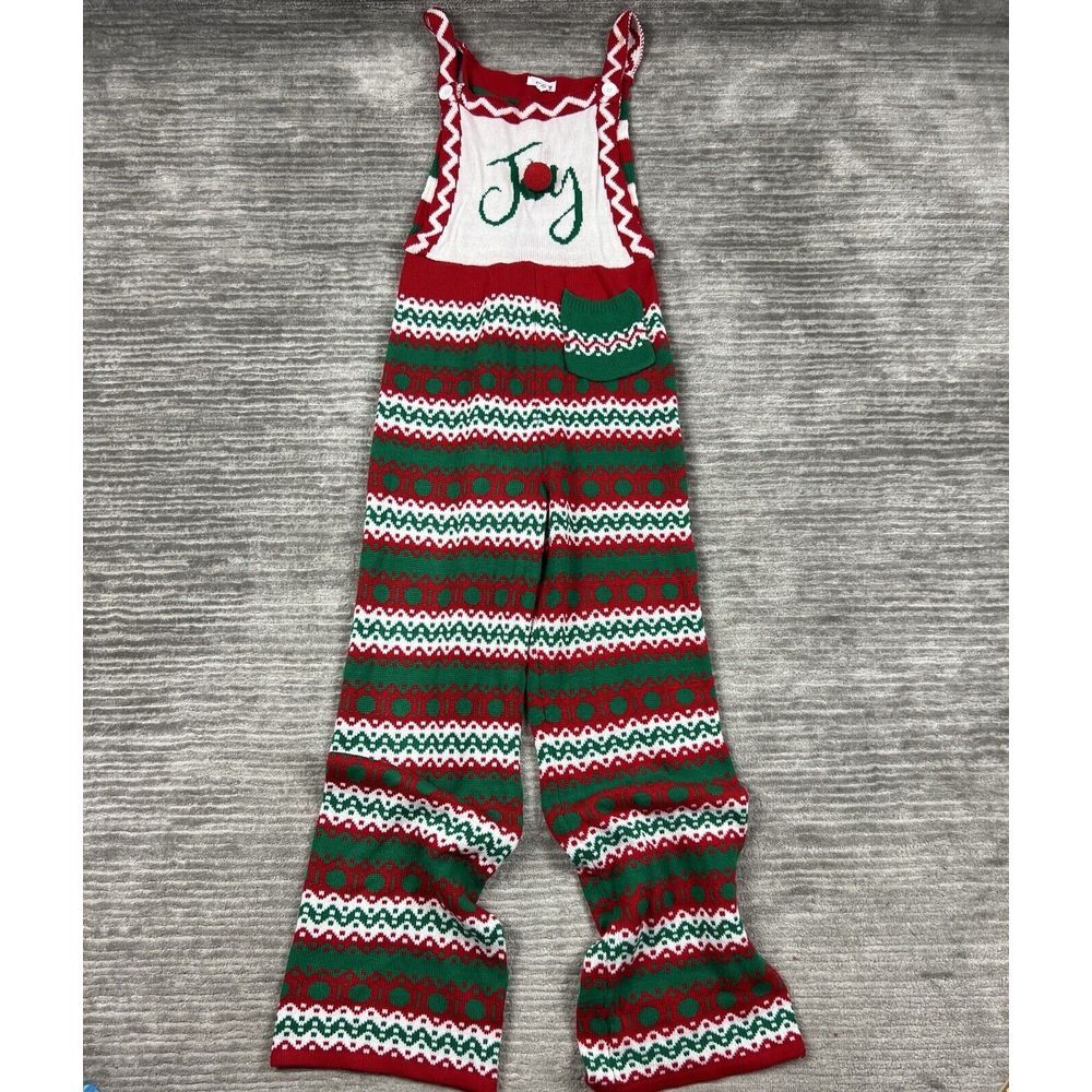 Eyeshadow Red, Green & White 'Joy' Knit Holiday Overalls